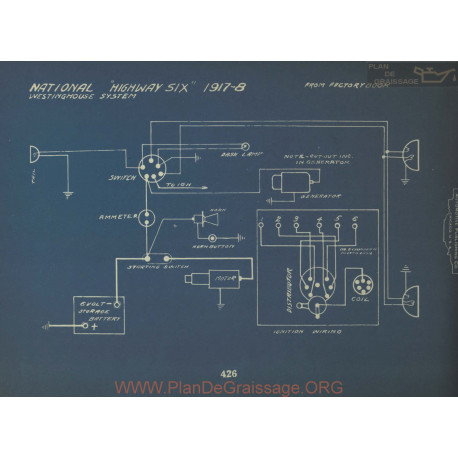 National Highway Six Schema Electrique 1917 1918 Westinghouse