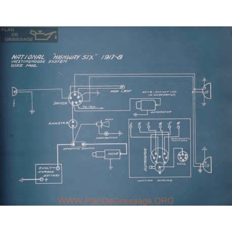 National Highway Six Schema Electrique 1917 1918