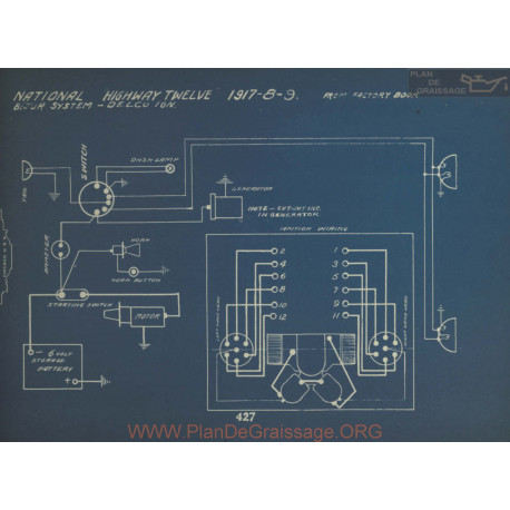 National Highway Twelva Schema Electrique 1917 1918 1919 Bijur