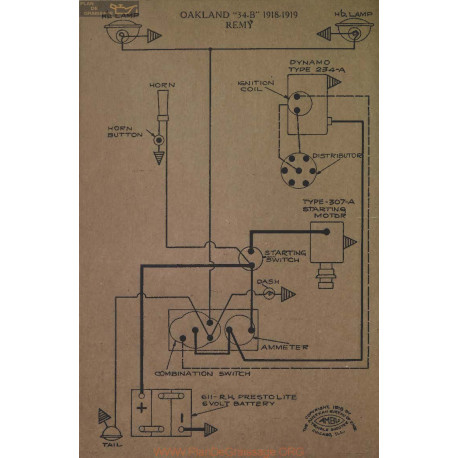 Oakland 34b Schema Electrique 1918 1919 Remy