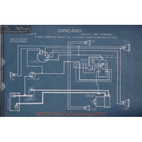 Oakland 35 Special 6volt Schema Electrique 1913 Briggs Maglite Deaco