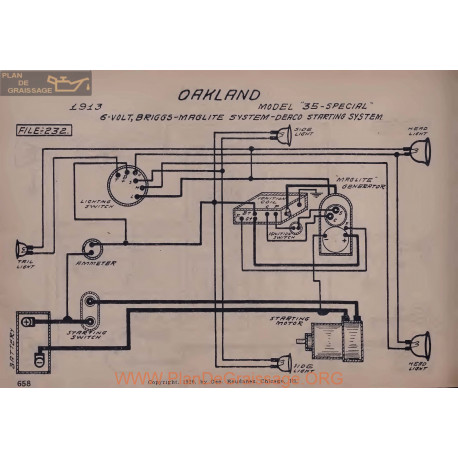 Oakland 35 Special 6volt Schema Electrique 1913 Briggs Maglite