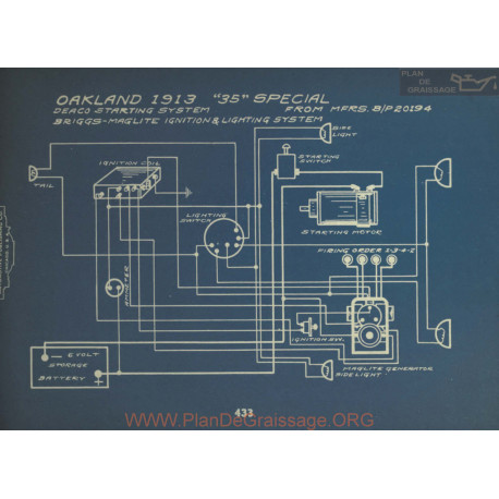 Oakland 35 Special Schema Electrique 1913 Deaco