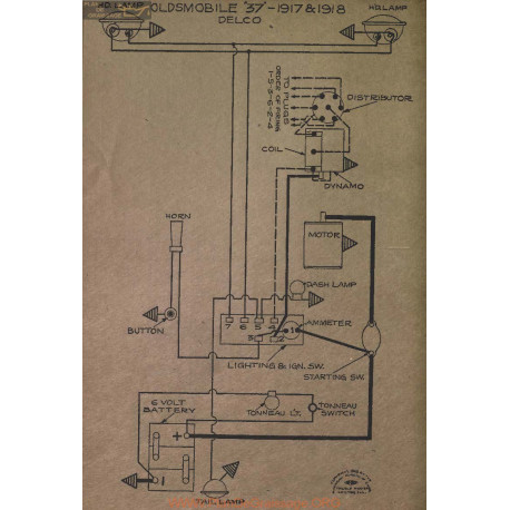 Oldsmobile 37 Schema Electrique 1917 1918 Delco