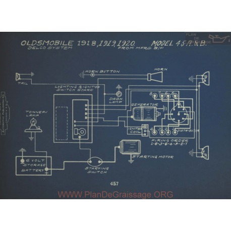 Oldsmobile 45a 45b Schema Electrique 1918 1919 1920 Delco