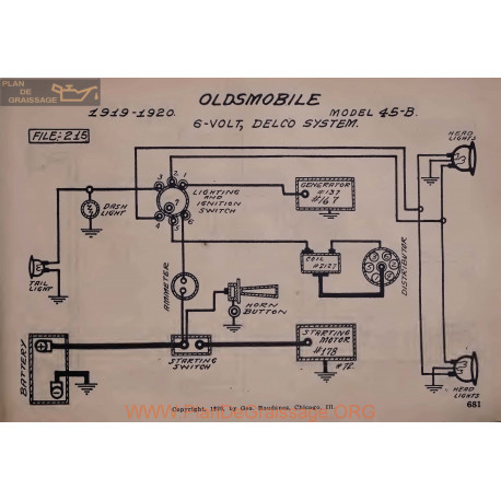 Oldsmobile 45b 6volt Schema Electrique 1919 1920 Delco