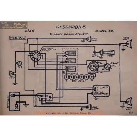 Oldsmobile 54 6volt Schema Electrique 1914 Delco V2