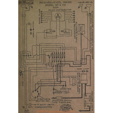 Packard 12cyl 325 335 Schema Electrique 1918 1919 Bijur