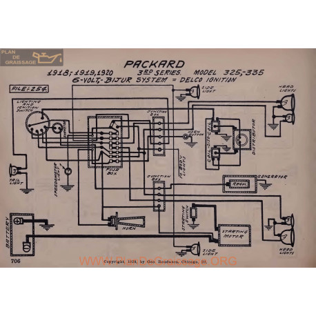 Packard 325 335 6volt Schema Electrique 1918 1919 1920 Bijur Delco