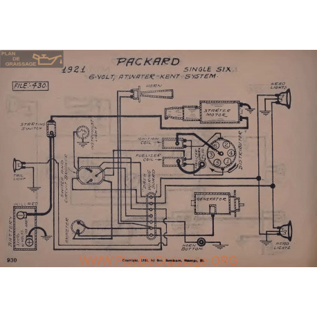 Packard Single Six 6volt Schema Electrique 1921 Atwater Kent