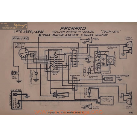 Packard Twin Six Fuelizer 6volt Schema Electrique 1920 1921 Bijur Delco