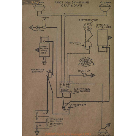 Paige 39 Schema Electrique 1918 1919 Gray & Davis