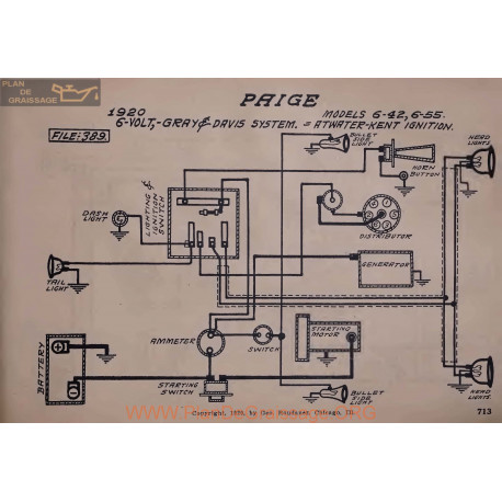 Paige 6 42 6 55 6volt Schema Electrique 1920 Gray & Davis