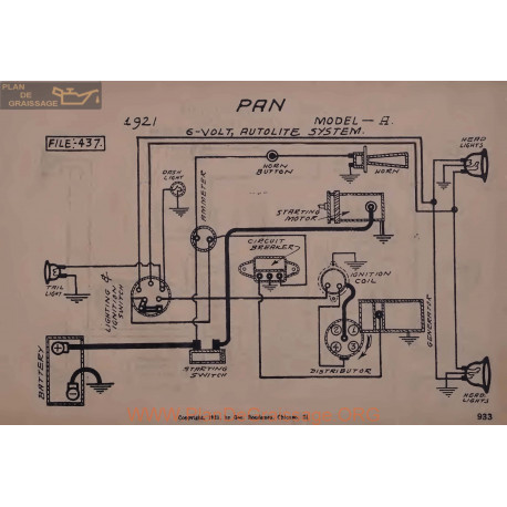 Pan American A 6volt Schema Electrique 1921 Autolite