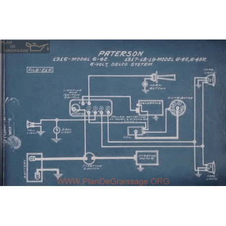 Paterson 6 42 45 45r 6volt Schema Electrique 1916 1917 1918 1919 Delco