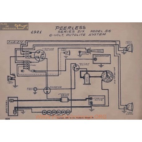 Peerless Six 56 6volt Schema Electrique 1921 Autolite