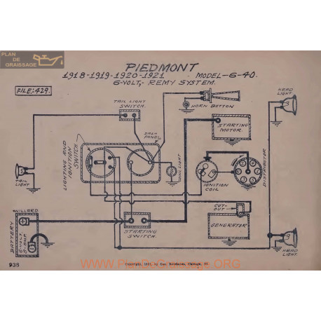 Piedmont 6 40 6volt Schema Electrique 1918 1919 190 1921 Remy