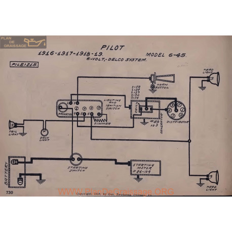 Pilot 6 45 6volt Schema Electrique 1916 1917 1918 1919 Delco V2