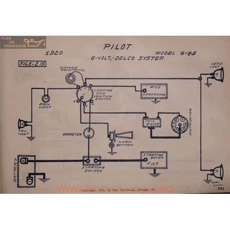 Pilot 6 45 6volt Schema Electrique 1920 Delco