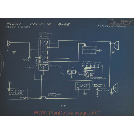 Pilot 6 45 Schema Electrique 1916 1917 1918 Delco