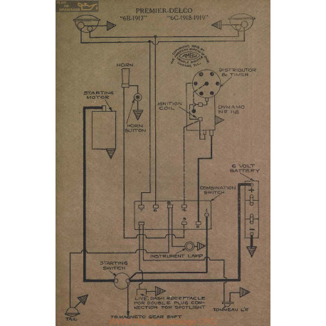 Premier 6b 6c Schema Electrique 1917 1918 1919 Delco V2