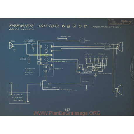 Premier 6b 6c Schema Electrique 1917 1918 1919 Delco