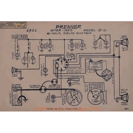 Premier 6d After 1350 6volt Schema Electrique 1921 Delco