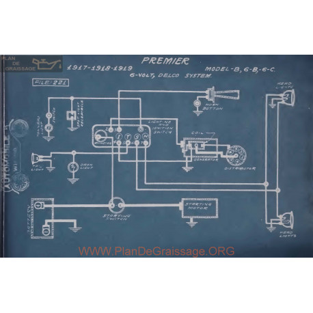 Premier B6 6c 6volt Schema Electrique 1917 1918 1919 Delco