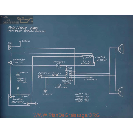 Pullman Splitdorf Apelco 12v Schema Electrique 1916