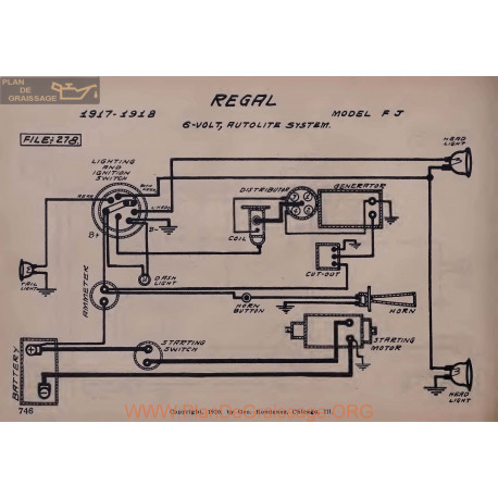 Regal Fj 6volt Schema Electrique 1917 1918 Autolite V2