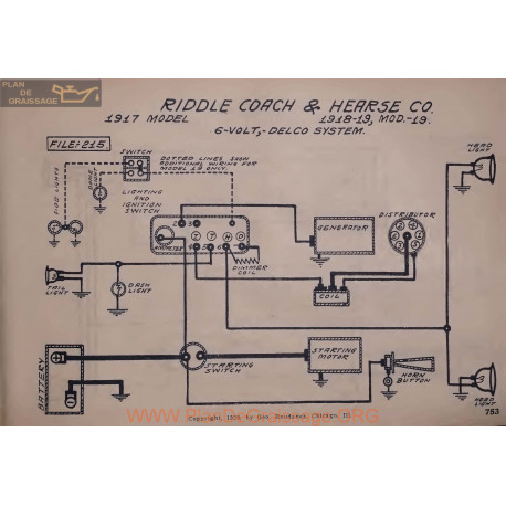 Riddle Coach Hearse 19 6volt Schema Electrique 1917 1918 1919 Delco