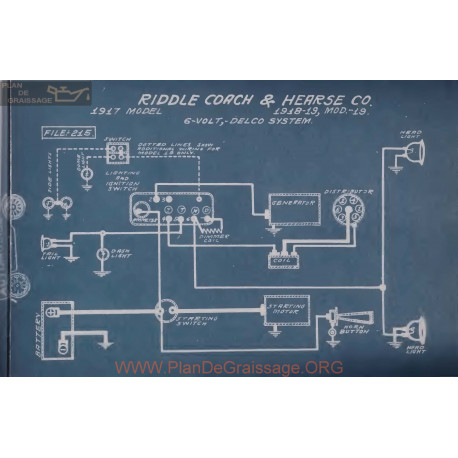 Riddle Coach Jearse 19 6volt Schema Electrique 1917 1918 1919 Delco