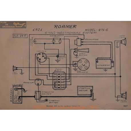 Roamer 475e 6volt Schema Electrique 1921 Westinghouse