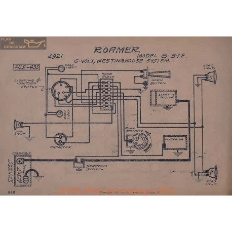 Roamer 6 54e 6volt Schema Electrique 1921 Westinghouse