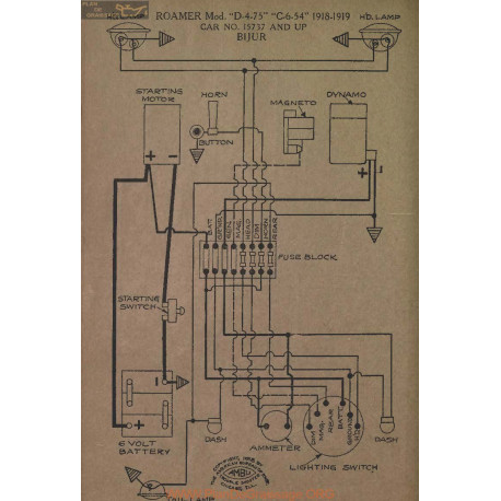 Roamer D 4 75 C 6 54 15737 Schema Electrique 1918 1919 Bijur