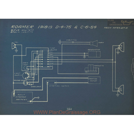 Roamer D 4 75 C 6 54 Schema Electrique 1918 1919 Bijur Bosch