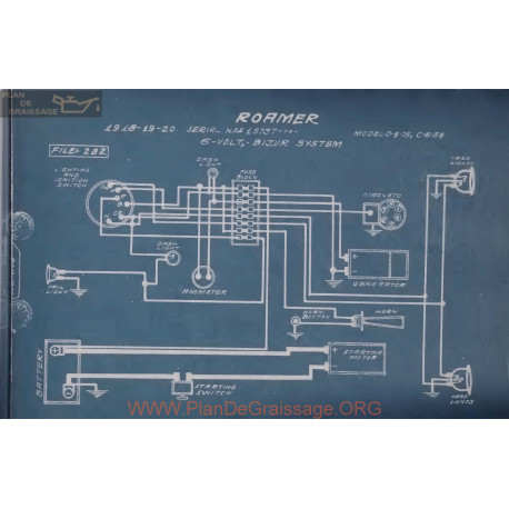 Roamer D4 25 C6 54 6volt Schema Electrique 1918 1919 1920 Bijur