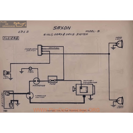 Saxon S 6volt Schema Electrique 1915 Gray & Davis V2