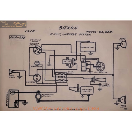 Saxon S2 S2r 6volt Schema Electrique 1916 Wagner V2