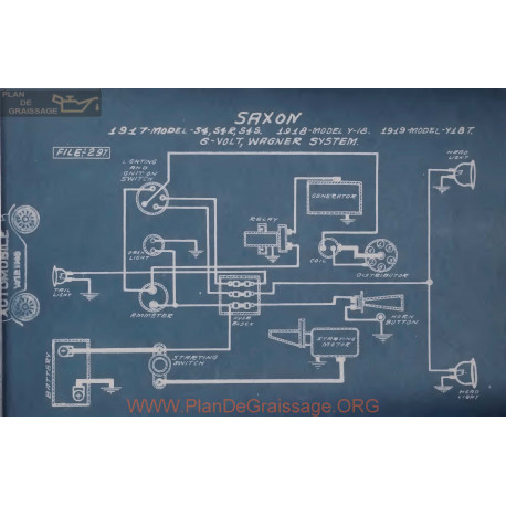 Saxon S4 S4r S4s Y18 Y18t 6volt Schema Electrique 1917 1918 1919 Wagner