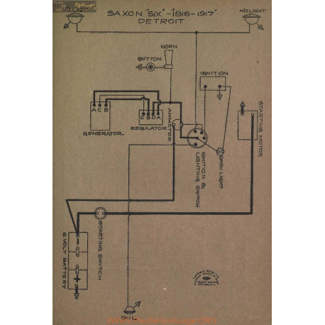 Saxon Six Schema Electrqie 1916 1917 Detroit