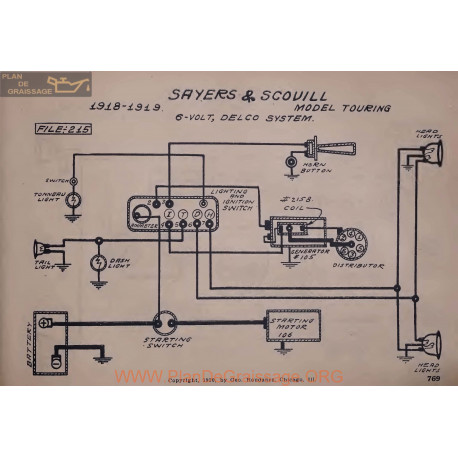 Sayers And Scovill Touring 6volt Schema Electrique 1918 1919 Delco