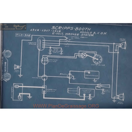 Scripps Booth 8 C D H 6volt Schema Electrique 1916 1917 1918 Wagner