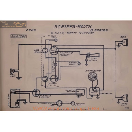 Scripps Booth B 6volt Schema Electrique 1920 Remy