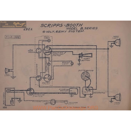 Scripps Booth B 6volt Schema Electrique 1921 Remy