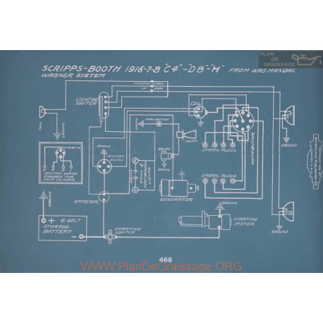 Scripps Booth C4 D8 H Schema Electrique 1916 1917 1918