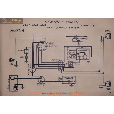Scripps Booth G 6volt Schema Electrique 1917 1918 1919 Remy V2