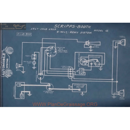 Scripps Booth G 6volt Schema Electrique 1917 1918 1919 Remy