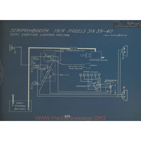 Scripps Booth Six 39 40 Schema Electrique 1919 Remy