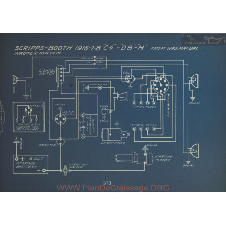 Scripps Booth C4 D8 H Schema Electrique 1916 1917 Wagner